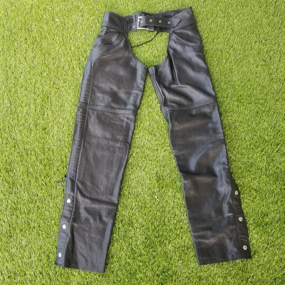 USA VINTAGE LEATHER MOTORCYCLE CHAPS. Uni-sex. Adjustable with pockets 20" thigh - Picture 1 of 16